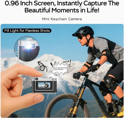 Vista 2 de Mini cámara digital, 1080P HD minúscula cámara retro llavero con tarjeta de 32 GB, pantalla de 0.96 pulgadas y adaptador OTG, cámara de bolsillo