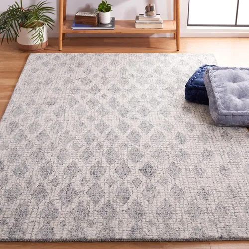 Vista 5 de SAFAVIEH Abstract Collection - Alfombra decorativa, 2 x 3 pies, marfil y azul, lana hecha a mano, ideal para zonas de alto tráfico en entrada, sala