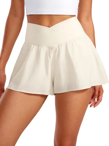 Vista 8 de CRZ YOGA Crossover - Pantalones cortos deportivos de mariposa para mujer, 2 en 1, cintura alta, fluidos, para tenis, correr, entrenamiento