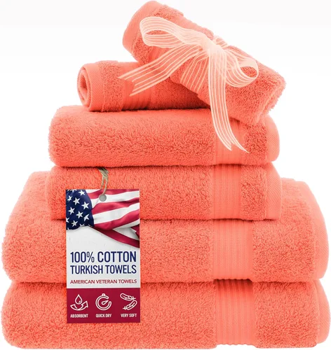 Vista 15 de Juego de toallas American Veteran Towel, de lujo, 6 piezas de algodón 100 % turco para máxima suavidad y absorción, para hotel y spa
