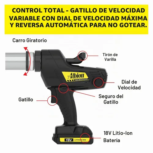 Vista 3 de Albion Engineering DL-45-T14E Professional Line - Pistola para calafatear salchichas inalámbrica, 18 V, 20 onzas