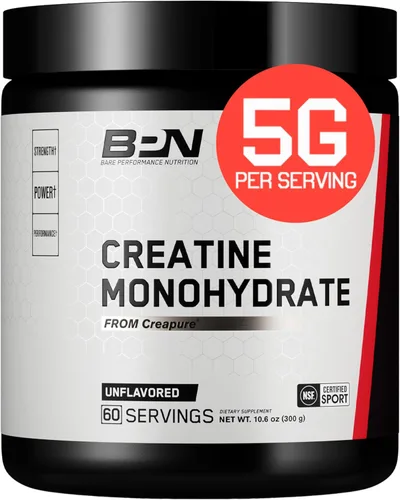 Vista 6 de BARE PERFORMANCE NUTRITION, Polvo de monohidrato de creatina pura BPN de Creapure, 5g de creatina por porción, apoya el crecimiento muscular, polvo