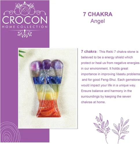 Vista 2 de Crocon Figura curativa de ángel de bolsillo de siete chakras, cristales de ángel de la guarda tallados a mano para energía positiva, mini estatua
