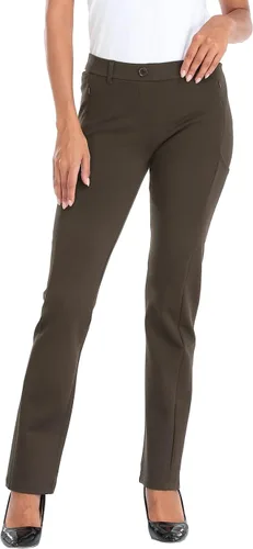 Vista 14 de HDE Pantalones de vestir de yoga para mujer de pierna recta tipo pull-on con 8 bolsillos Negro