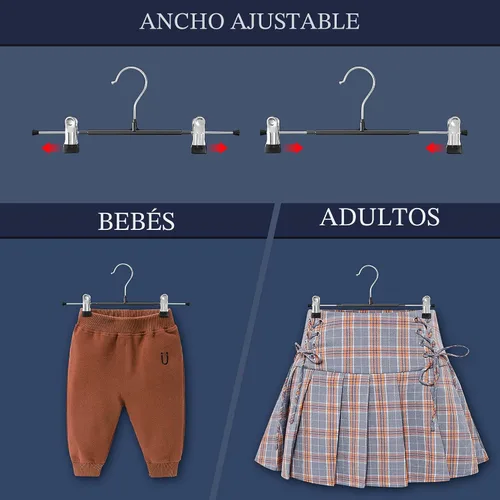 Vista 3 de Perchas para pantalones con clips, paquete de 10 perchas ajustables para falda para mujer, perchas antideslizantes para pantalones de mezclilla