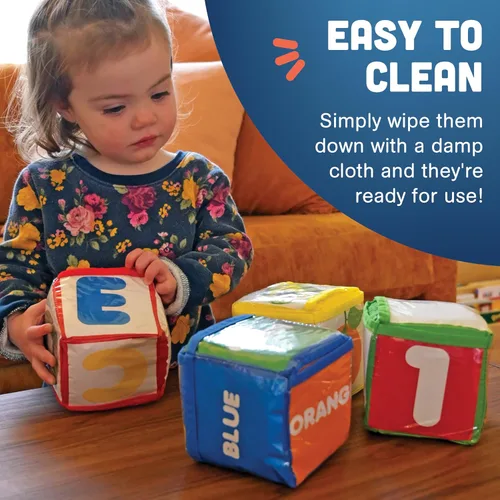 Vista 7 de Constructive Playthings - Juguetes apilables personalizables con bolsillos transparentes para niños de 12 meses+, bloques de construcción de espuma