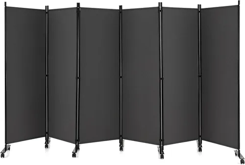 Vista 19 de GOFLAME Divisor de habitación plegable de 3 paneles, pantalla de privacidad enrollable de 6 pies con ruedas bloqueables, pantalla de partición