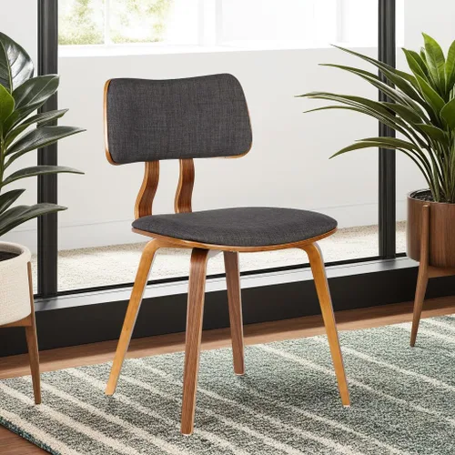 Vista 2 de Armen Living Jaguar Silla de comedor en tela de carbón y acabado de madera de nogal, acabado carbón/nogal, 20 pulgadas de profundidad x 18 pulgadas