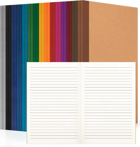 Vista 15 de Paquete de 30 cuadernos en blanco a granel, cuaderno de composición de papel A5 sin forro, 8.3 x 5.5 pulgadas, cubierta de papel kraft con espinas