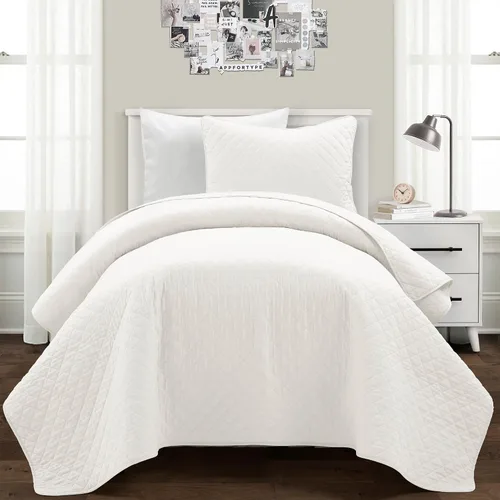 Vista 20 de Lush Decor Ava - Juego de colcha de 3 piezas con diseño de diamantes, tamaño King, color blanco