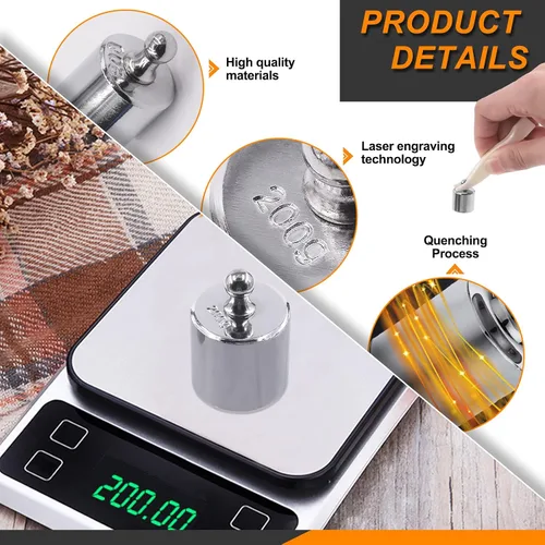 Vista 4 de Juego de pesas de calibración de precisión para balanza digital, báscula de joyería (juego de 17.64 oz (gramos y miligramos)