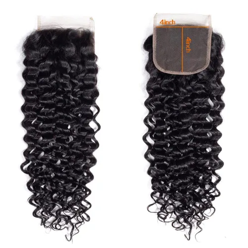 Vista 2 de Cabello humano rizado con cierre de encaje de 4 x 4, cabello humano prearrancado Jerry rizado ondulado 12A sin procesar brasileño virgen cierre
