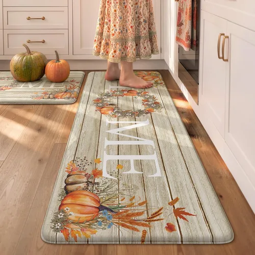 Vista 10 de KIMODE - Alfombra de cocina antifatiga para el piso, de 17.3 x 29 pulgadas, alfombra de cocina de estilo rústico, antideslizante, acolchada