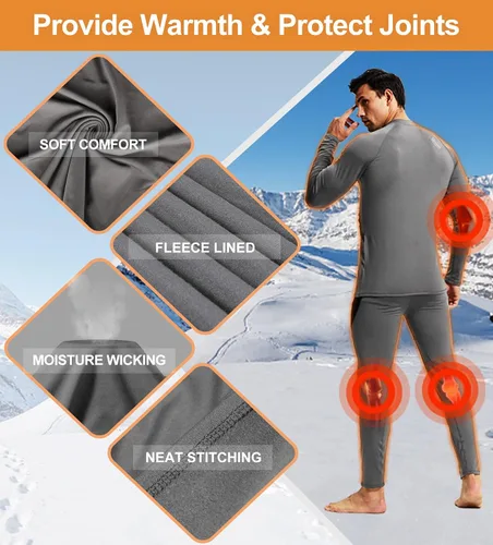 Vista 5 de Ropa interior térmica para hombre, con forro polar, equipo de caza, capa base cálida, conjunto superior e inferior para clima frío