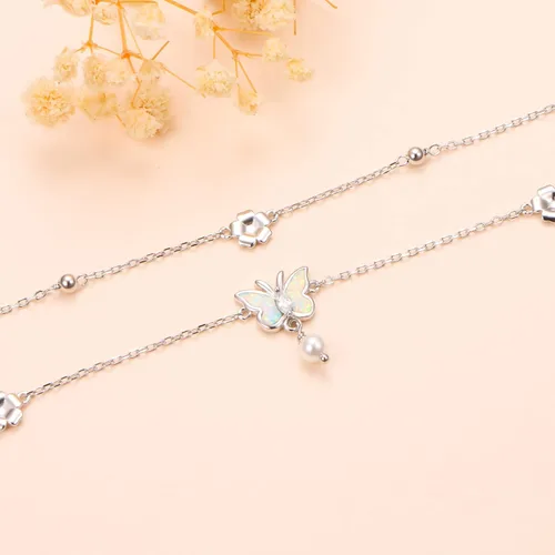 Vista 2 de Tobillera de plata de ley S925 ajustable para mujer