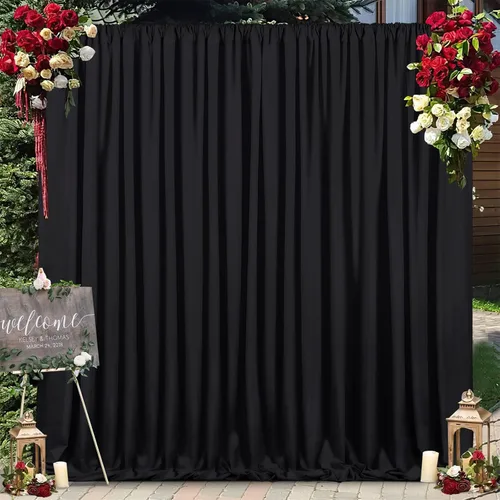Vista 8 de Cortinas de fondo de poliéster negro para cortinas, 2 paquetes de 5 x 8 pies, cortina de tela de cortina de Halloween para decoración de fiestas