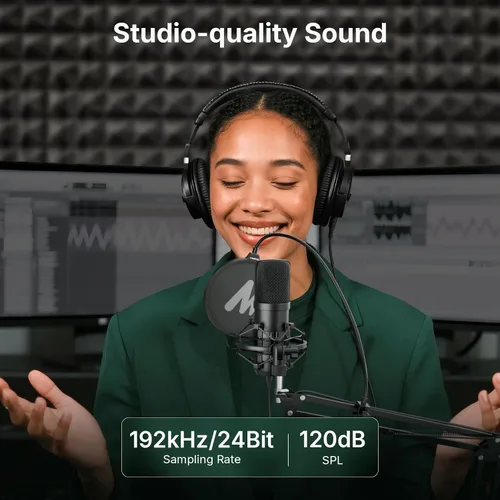 Vista 3 de MAONO A04 Gen2 & MH601 Podcast Microphone with Studio Headphone Bundle USB/XLR Condenser 192kHz/24Bit Cardioid Metal Mic with Software Pro Sound