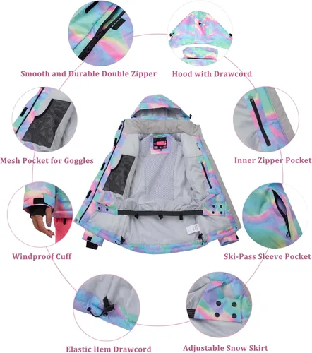 Vista 4 de Women's Ski Jackets and Pants Set Waterproof Snowboard Snowsuit Colorful Winter Warm Snow Coat Suit Windproof
