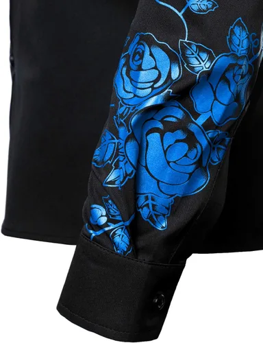 Vista 6 de ZEROYAA Camisas de vestir de manga larga con botones y estampado floral de rosa hipster para hombre