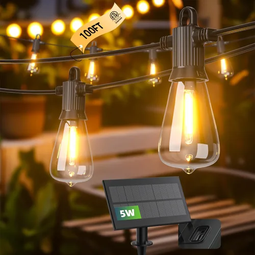 Vista 14 de Kawaya Guirnalda de luces para patio al aire libre: luz LED de 25 pies para patio exterior con 12 bombillas vintage inastillables - 2700 K regulable