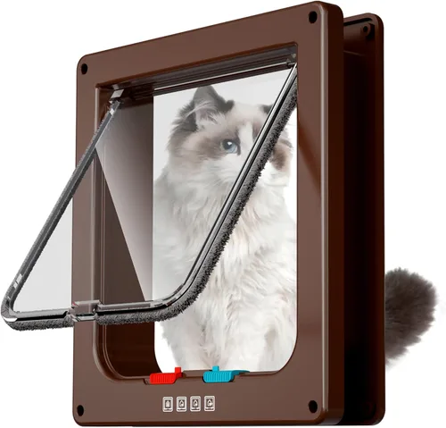 Vista 8 de Puerta interior mediana para gatos, puerta interior para mascotas, puerta exterior de gato, 4 modos de bloqueo, adecuada para ventana y pared Blanco