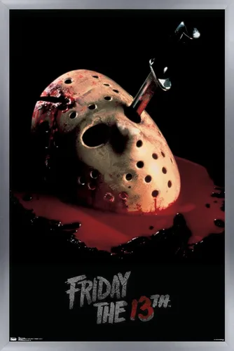 Vista 10 de Trends International Friday The 13th - Póster de pared de máscara sangrante, 14.725 x 22.375 pulgadas, versión enmarcada de madera de granero