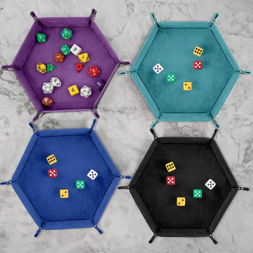 Vista 6 de SIQUK 4 bandejas de dados portátiles hexagonales, de piel sintética, para juegos de dados como RPG, DND y otros juegos de mesa