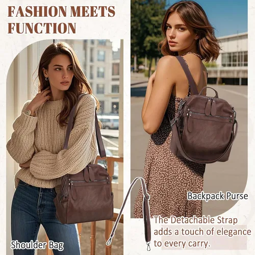 Vista 5 de VX - Bolso mochila de piel sintética para mujer, diseño convertible a la moda, 2 modos de uso