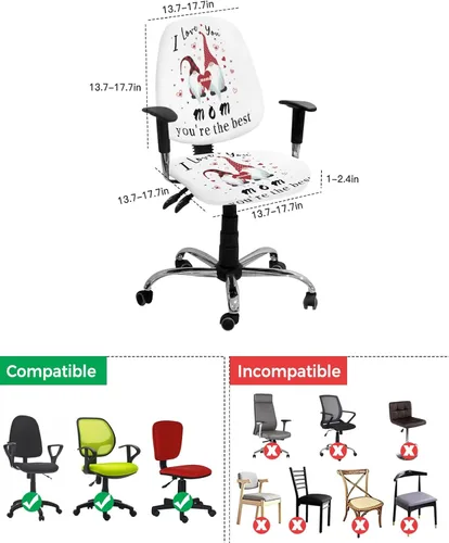 Vista 4 de Office Chair Cover I Love You Mom Protective Stretchable Universal Computer Chair Covers Gnome White Backdrop Stretch Rotating Chair Slipcover