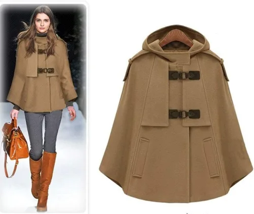 Vista 2 de CHARTOU Lindo poncho de lana con capucha y manga de murciélago para mujer