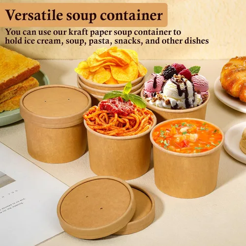Vista 6 de Paquete de 50 recipientes de sopa con tapas, vasos desechables de 12 onzas con tapas, cuencos de papel para sopa con tapas, recipientes de sopa
