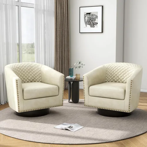 Vista 16 de Pia Ricco Silla de Acento Tipo Barril de Cuero Sintético, Silla de Club Moderna con Brazos, Cómoda Silla Individual Tapizada con Patas de Madera