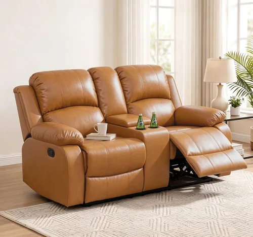 Vista 12 de Silla reclinable de cuero para conjunto de muebles de sala, sofá reclinable de cuero beige para espacios pequeños/RV, sillón individual