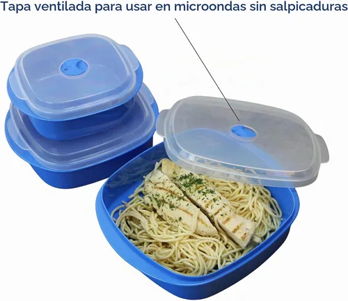 Vista 4 de Kit de 6 unidades de recipientes de cocina para microondas, vaporera y refrigerador, de Callypso Basics por Reston Lloyd, 1, Celeste