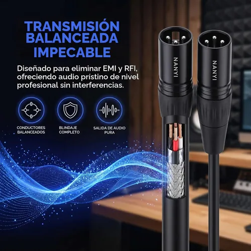 Vista 6 de NANYI Cable de micrófono XLR macho a macho, cable de conexión de 3 pines