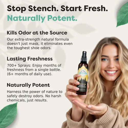 Vista 3 de Lumi Outdoors Desodorizador natural para zapatos en aerosol y eliminador de olores, aceite esencial de árbol de té cítrico fresco