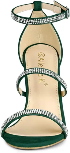 Vista 2 de Allegra K Sandalias de tacón con diamantes de imitación para mujer