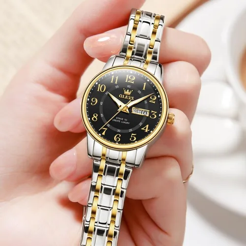 Vista 4 de OLEVS Reloj de acero inoxidable para mujer, reloj de vestir para mujer, con fecha, a la moda, para negocios, impermeable, analógico, de cuarzo