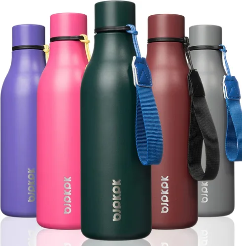 Vista 51 de BJPKPK Botellas de agua aisladas, botella de agua de metal de acero inoxidable de 12 onzas con correa, sin BPA a prueba de fugas, jarras, tazas