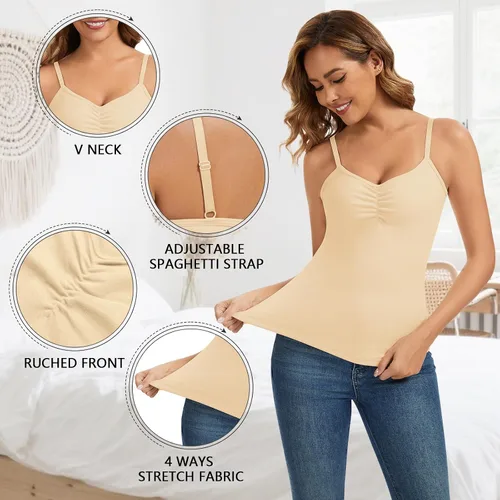 Vista 4 de WOWENY Camiseta sin mangas de forro polar térmico para mujer, sin mangas, cuello corazón, chaleco de invierno, ropa interior, camiseta cálida
