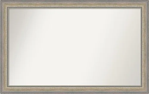 Vista 404 de Amanti Art Espejo de baño plateado para sobre el fregadero, 28 x 37 pulgadas, elegante espejo rectangular de peltre cepillado, marco de madera
