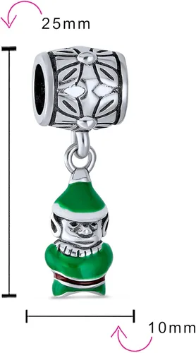 Vista 4 de Xmas Santa Helper Fun Holiday Christmas Cartoon Dangling Enamel Green Elf Charm Bead Women For Teen .925 Sterling Silver For European Bracelet
