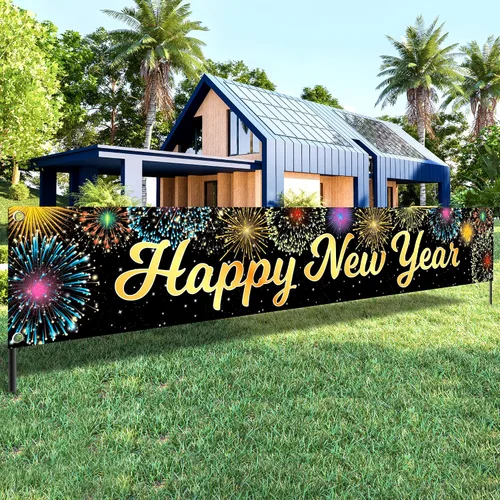 Vista 11 de KatchOn, Cartel de feliz año nuevo para patio 2026 – Extra grande de 120 x 20 pulgadas, letrero de feliz año nuevo para decoraciones de Año Nuevo