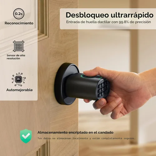 Vista 3 de ThorBolt Pomo de puerta de huellas dactilares, perilla de puerta sin llave con teclado biométrico electrónico, bloqueo automático para puertas
