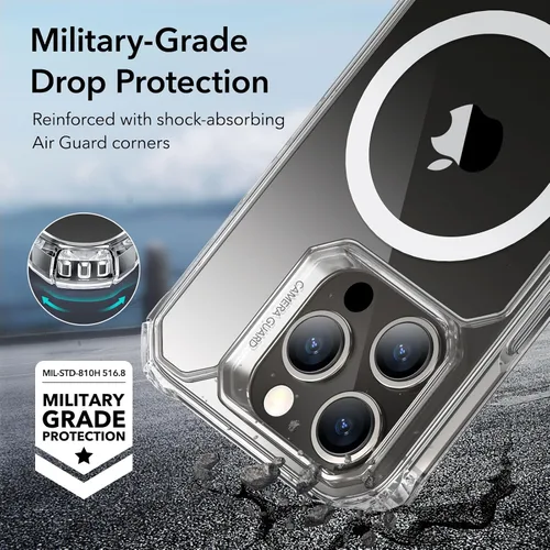 Vista 4 de ESR Funda para iPhone 15 Pro Max, compatible con MagSafe, protección de grado militar, esquinas de protección de aire a prueba de golpes, parte