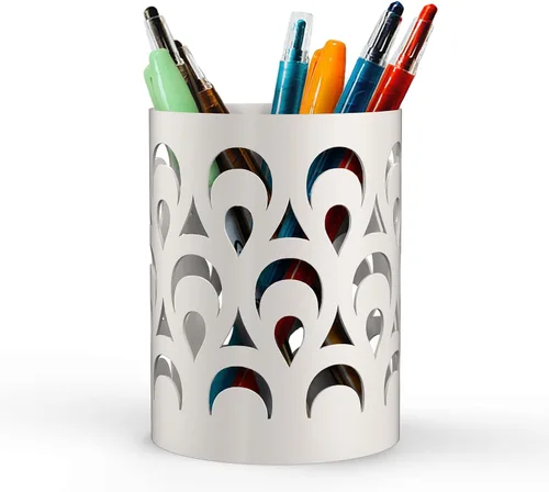 Vista 7 de Mango Steam Soporte de metal para bolígrafo, organizador de vasos para brochas de maquillaje para oficina, baño, tocador (negro, pavo real)