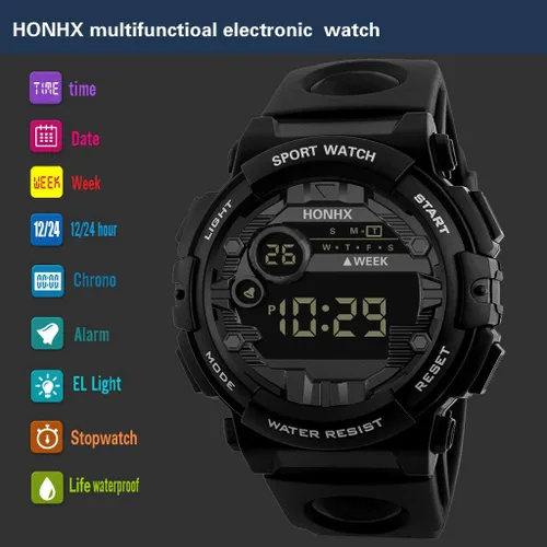 Vista 5 de Reloj deportivo digital para hombre electrónico LED a la moda impermeable al aire libre casual reloj de pulsera