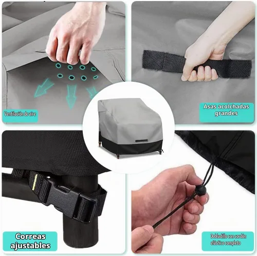 Vista 6 de Funda impermeable para silla giratoria de patio, paquete de 2, 600D, fundas resistentes para muebles de exterior para césped, terraza, jardín, patio