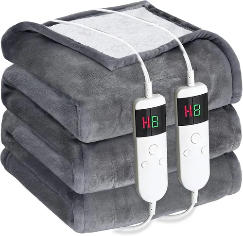 Vista 15 de Manta térmica eléctrica de 50 x 60 pulgadas, manta eléctrica de franela suave y sherpa con 10 niveles de calefacción, se apaga automáticamente