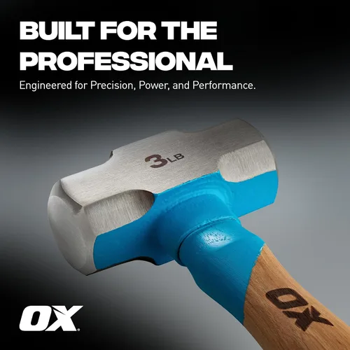 Vista 5 de OX Tools Pro Series - Martillo para enmarcar California de 3 libras, martillo de garra recta de cara fresada con cabeza de acero forjado y mango